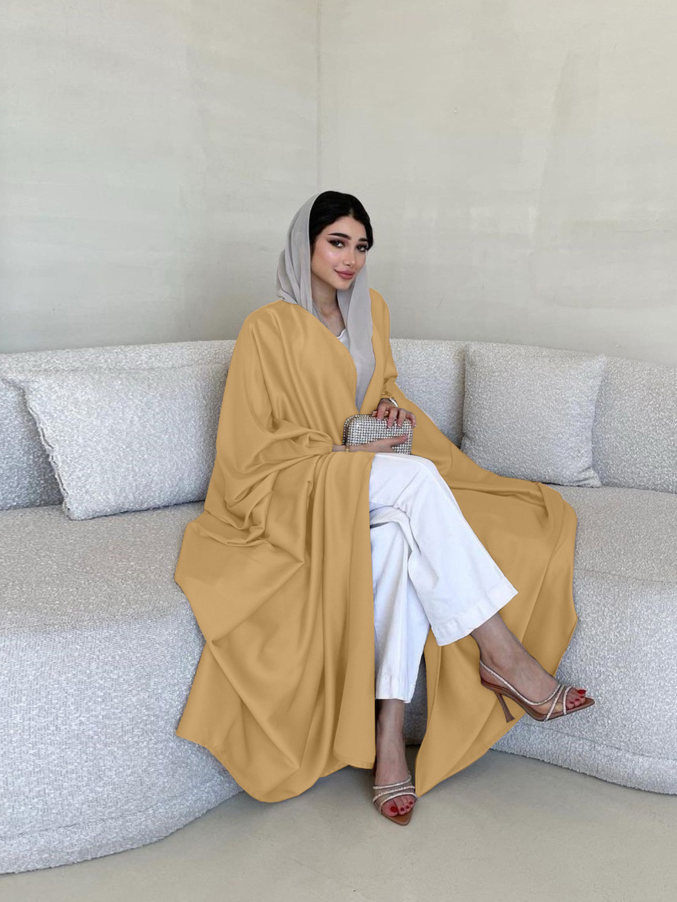 2026 Spring/Summer New Middle Eastern Style Robe Coat, Fashionable Elegant, Soft And Lightly Draped Batwing Sleeve_ecoleips.com