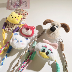 呆萌趣味維尼熊背夾手機夾斜挎鏈可調節卡通戶外掛脖帶背帶式掛繩