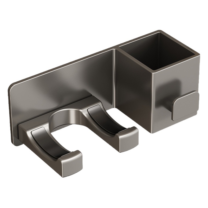 Soporte de secador de pelo sin perforación estante adhesivo para baño color gris