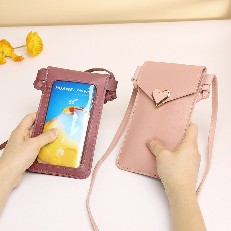 Cross-Border Hot-Selling Touch-Screen Crossbody Mobile Phone Wallet for Female Students, Solid Color Heart-Shaped Wallet, Mini Crossbody Pu Mobile Phone Bag Cross-Border Hot-Selling Touch-Screen Crossbody Mobile Phone Wallet for Female Students, Solid Color Heart-Shaped Wallet, Mini Crossbody Pu Mobile Phone Bag