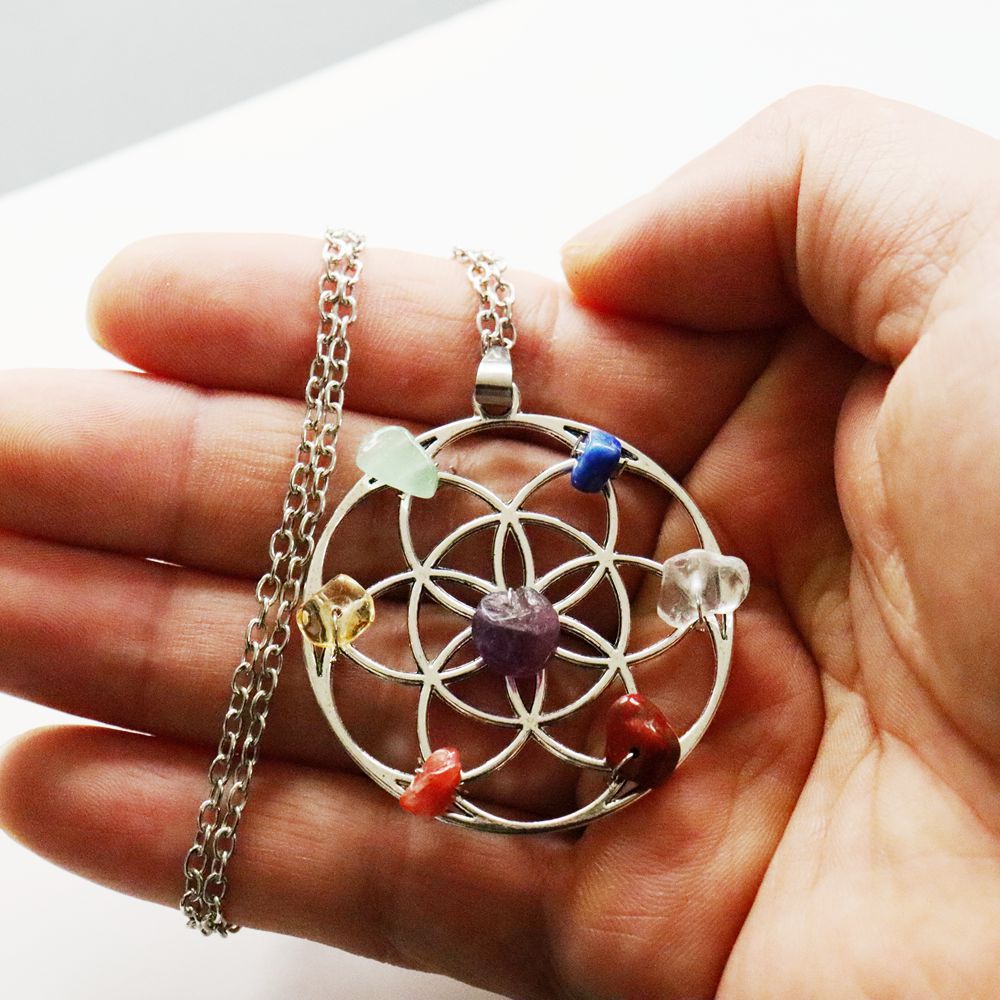 Ethnic Style Flower Alloy natural stone Beaded Hollow Out Pendant Necklace 1 Piece