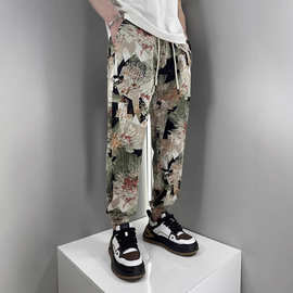 夏季薄款冰丝运动休闲裤男新款宽松显瘦百搭束脚九分哈伦卫裤子男