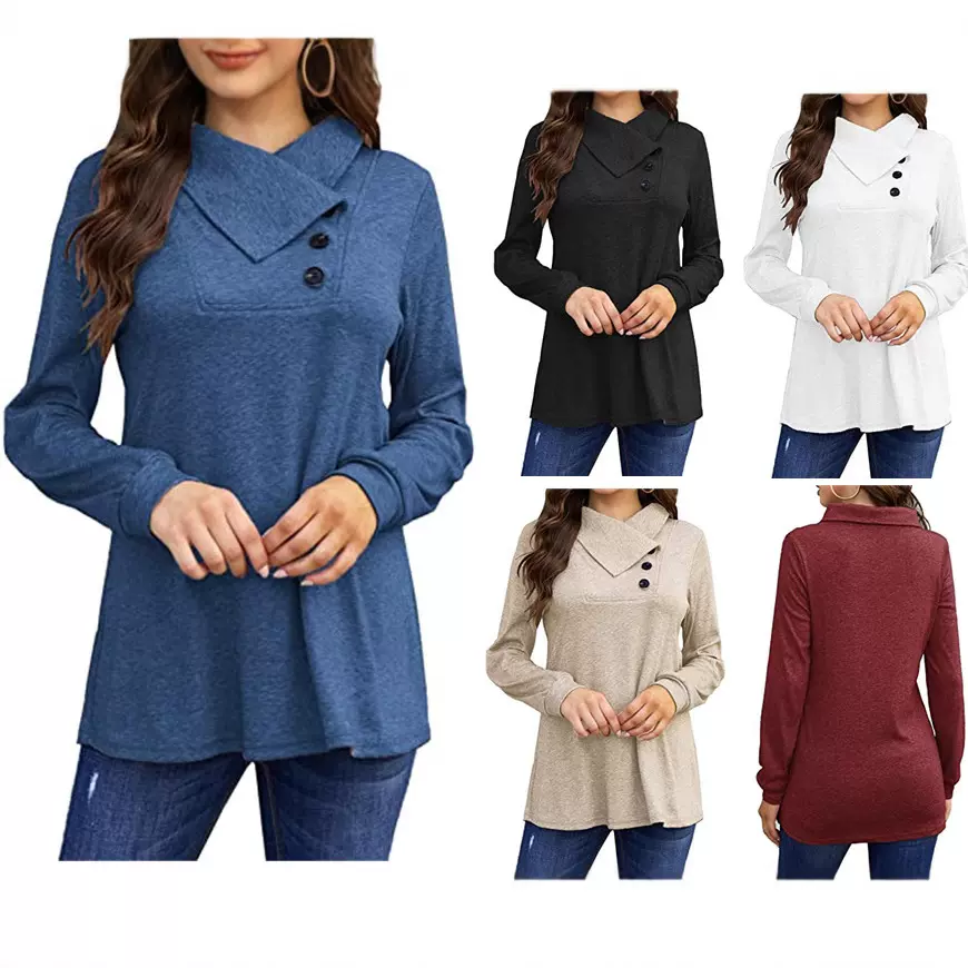 2025跨境秋冬新款亚马逊独立站热卖长袖T恤纯色宽松上衣外贸女装