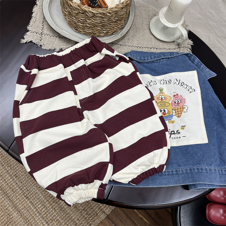 Chlapecké dětské korejské pruhované oblečení 2024, nové jarní oblečení, hygienické kalhoty, dětské stylové volnočasové kalhoty_voghion.com