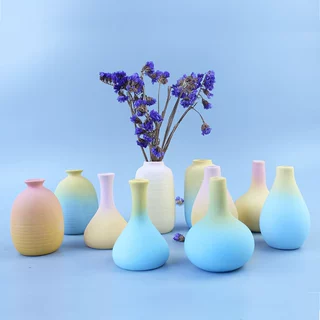 现代风简约陶瓷花瓶 渐变色小清新磨砂桌面干花插花花瓶装饰摆件