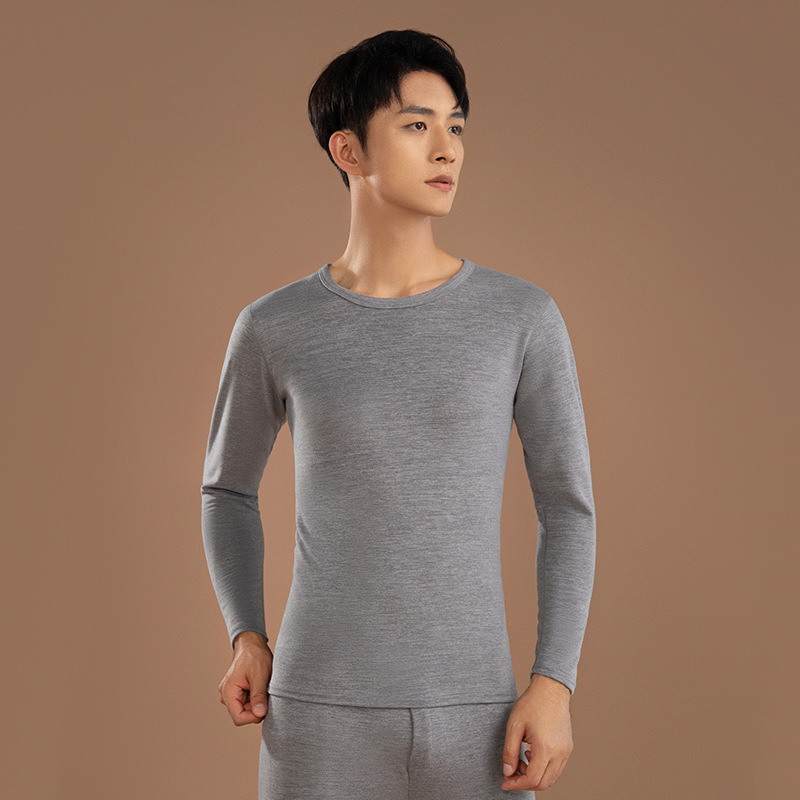 Nueva ropa interior térmica de los hombres de fondo delgado desgaste sin costuras cuello redondo ropa de otoño color sólido ropa de otoño pantalones largos traje de los hombres