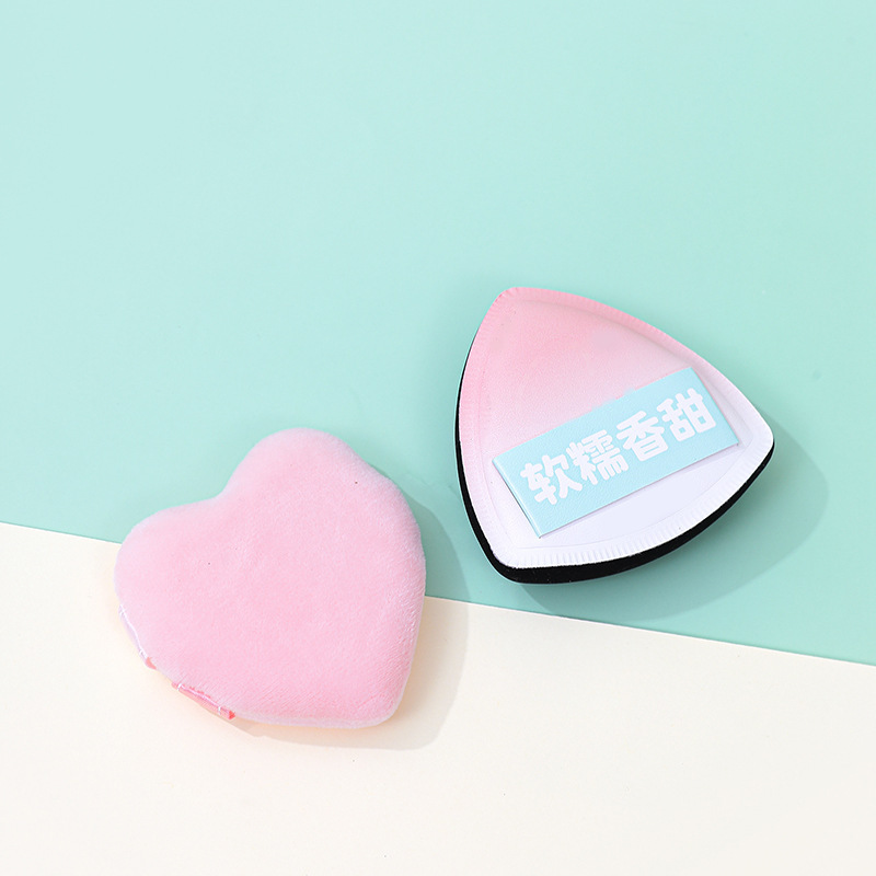 Puff triangular, algodón de azúcar, súper suave, grueso, seco y húmedo, amor de doble uso, doble cinta, flocado, polvo suelto, esponja de maquillaje, cojín de aire