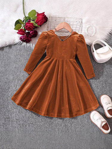 EW children's clothing new products for young and middle children's autumn and winter velvet bow Christmas princess dress