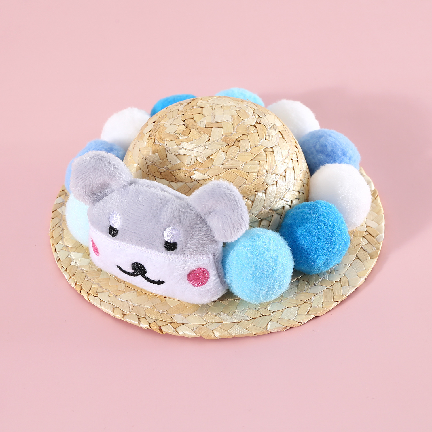 Mascota gato perro Shiba Inu Corgi Teddy francés cubo verano sol sombrero dibujos animados colorido bola tejida sombrero de paja tocado