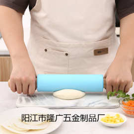 食品级硅胶擀面杖木柄滚轴面粉棍儿童饺子面粉棍擀面棒烘焙神器