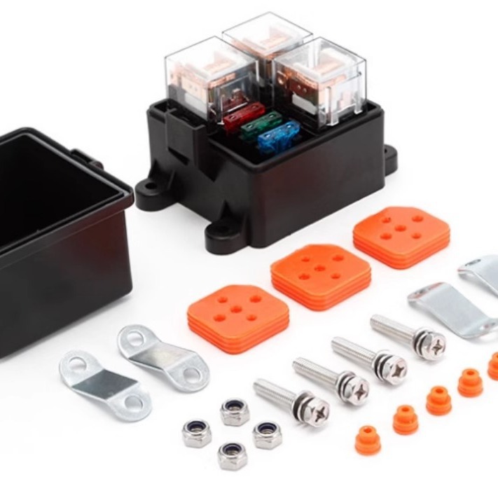 汽车房车越野车射灯改装直流电12V24V80A继电器阻燃防水3路保险盒