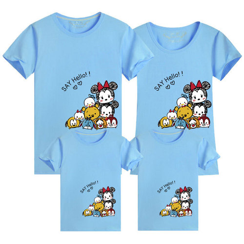 Mickey parent-child short-sleeved clothing for a family of three or four when traveling, western-style family clothing, kindergarten activity class clothing, mother-daughter clothing T