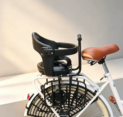 Rear-mounted child safety seat for bicycles, rear-mounted baby seat with enlarged and widened guardrails that can be opened (Electric car child seat) - black-rear-seat-bicycle-model