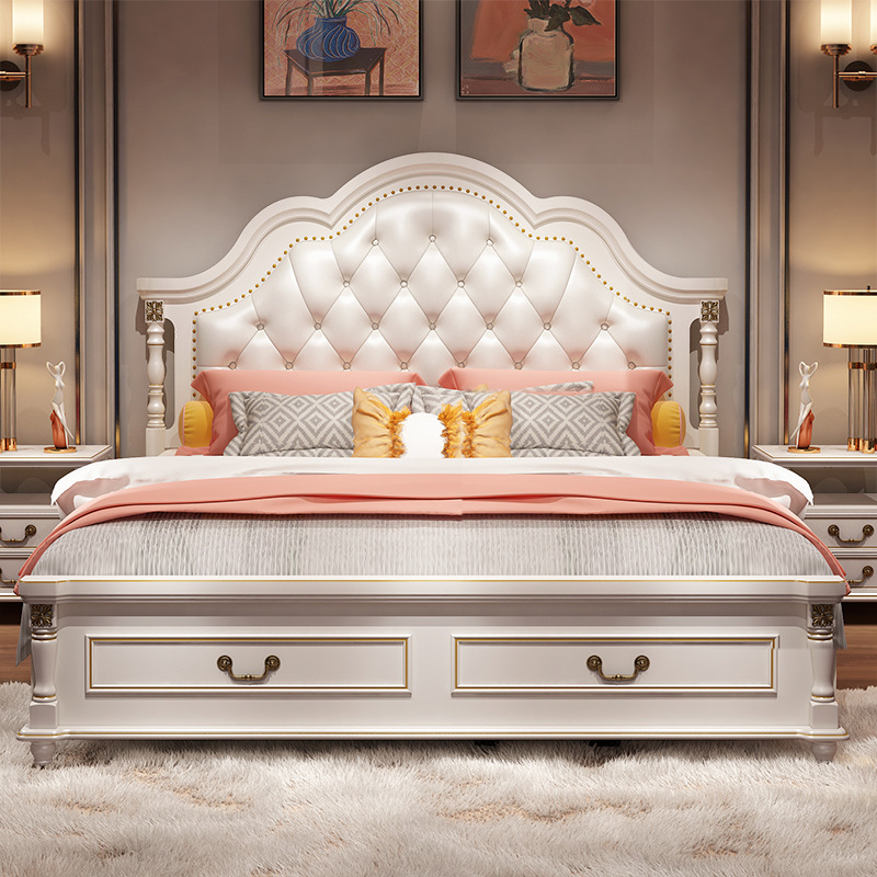 American Style Bed Solid Wooden Bed 1.8 m Double Bed Princess Light Luxury Bed Modern Wedding Bed European Style Bed Bedroom Set Furniture