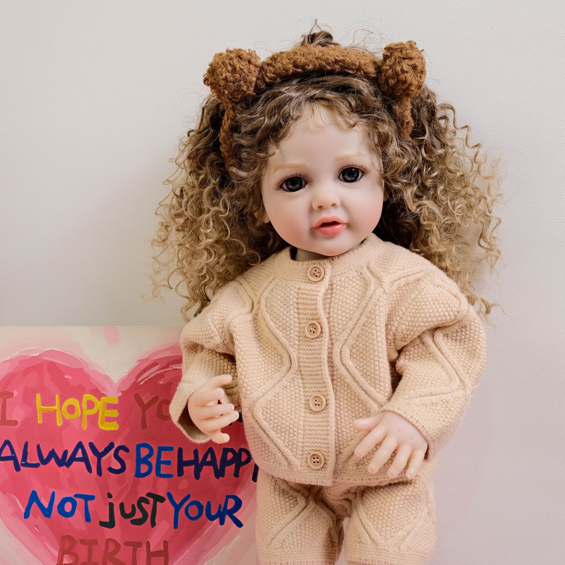 NPK22inch suéter de albaricoque de manga larga modelo Betty simulación renacimiento muñeca acompañante niño regalo