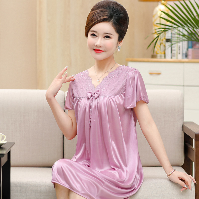 Ice silk nightgown for women, summer, for middle-aged mothers, plus size, sexy mid-length dress, home wear, lightweight Ice silk nightgown for women, summer, for middle-aged mothers, plus size, sexy mid-length dress, home wear, lightweight