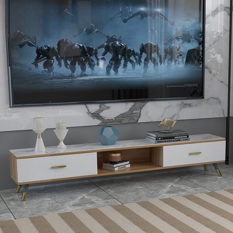 나무 TV 캐비닛: 200개의 밝은 흰색 대리석 패턴