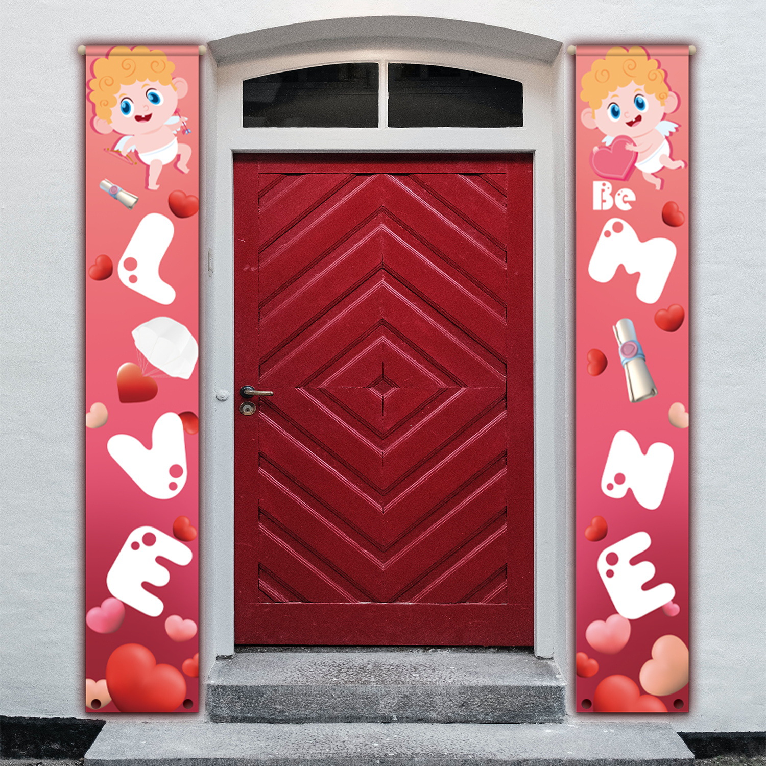 Transfronterizo nuevo Día de San Valentín copla ancho de la puerta al aire libre creativo Impresión de dibujos animados colgando bandera colgando paño Día de San Valentín cortina de la puerta
