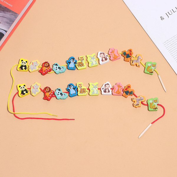 Wooden digital toy for hand-eye coordination with beads