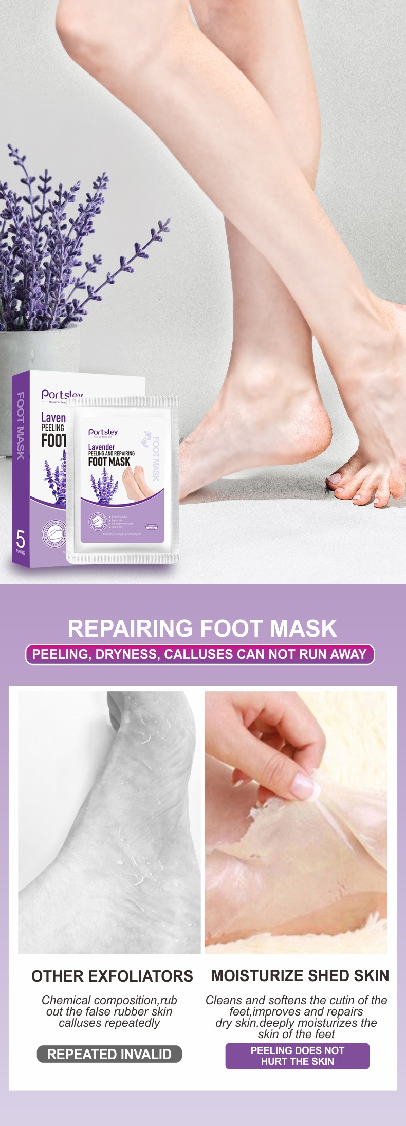 Portsley foot mask薰衣草去角质足膜 详情0
