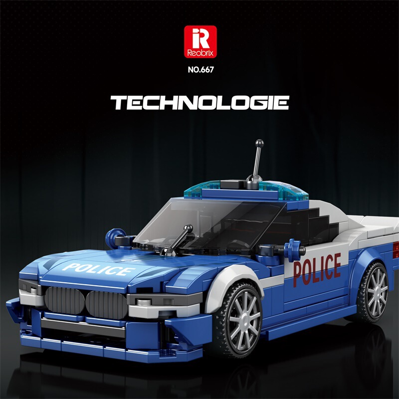 Reobrix Maserati Eight-Grids Car Building Blocks Sports Car Assembled Ornaments Police Car Model Boy Gift Toy