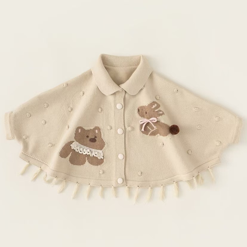 Casaco de malha para menina com capuz e borlas de bebé_voghion.com