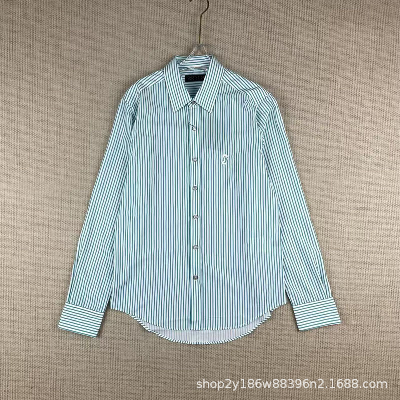 2025 Summer New Fashion Rubber Applique Pattern Turquoise Stripe Shirt