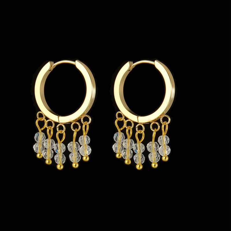 Nihaojewelry Korean Style Rice Bead Tassel Titanium Steel Earrings Wholesale Jewelry display picture 2