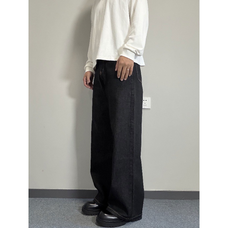 Men's Raw Color Denim Jeans 2026 Spring/Autumn American Style Loose Straight Leg A-Line Wide Leg Pants Trendy mid Waist Long Non-Stretch_mkmklike.com