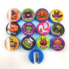 跨境新款万圣节单孔塑料圆形卷笔刀削笔器手动转笔刀简单便携削笔