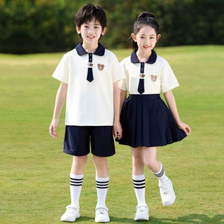幼儿园园服夏装学院风儿童毕业照服装纯棉短袖班服套装小学生校服
