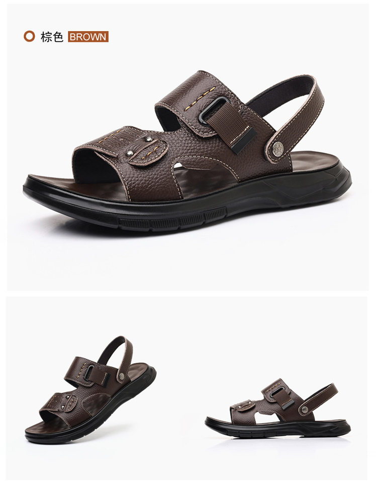 Dép sandal nam da bò lớp đầu đế dày kiểu hở ngón đi biển — Màu nâu, màu đen chi tiết 22