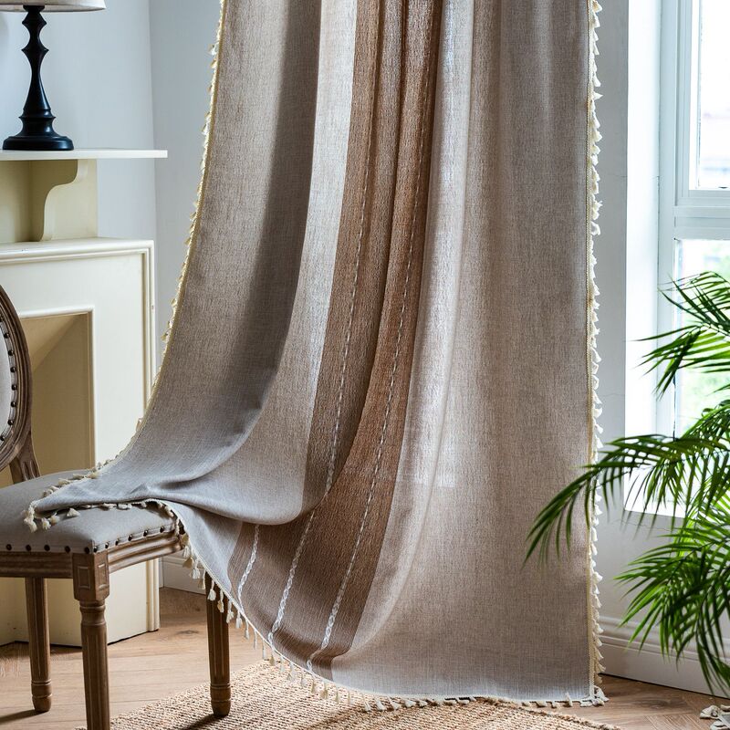 Sien jacquard curtain thickened Nordic brown semi-transparent shading kitchen curtain Amazon TEMU cross-border manufacturer