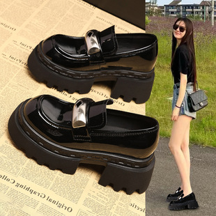 SJN817-11 Inner Height Platform Loafers Women's 2024 Autumn New All-match Single-layer Shoes with Metal Buckle Small Leather Shoes