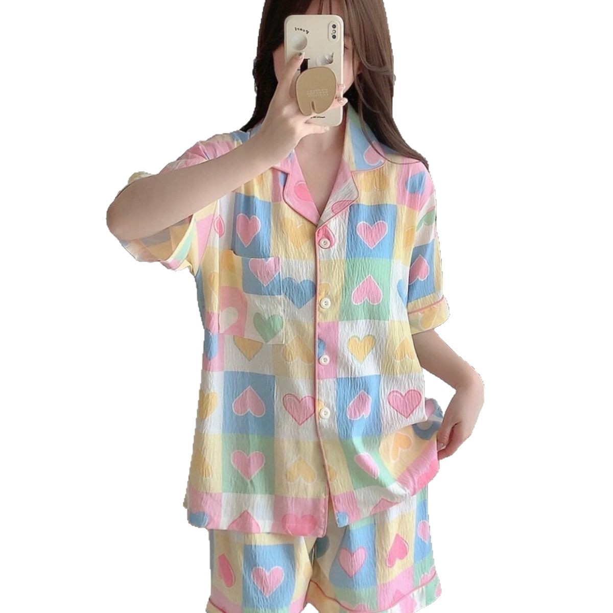 Verano nueva nube de algodón pareja pijama de niñas suelta delgasa dos piezas de juego grande se puede usar ropa de casa