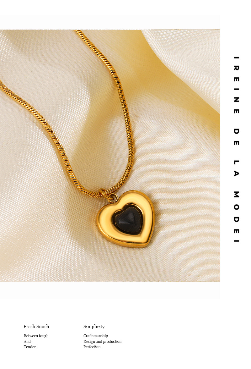 6g Weight Vacuum Plating Gold Plating Process 18K Gold Plated Plating Material Titanium Steel 18K Gold Plated Lady Plating Inlay Heart Shape Artificial Gemstones Earrings Necklace
