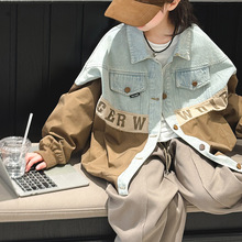 女童牛仔拼接外套韩范中大童时尚拼色棒球服春秋季儿童洋气夹克衫