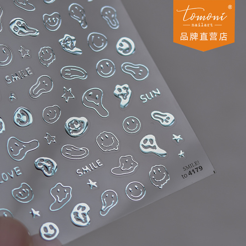 Tomoni Hot Stamping Manicure Stickers Popular Handmade Nail Stickers Abstract Melting Funny Smiley Face Mobile Phone Case Stickers