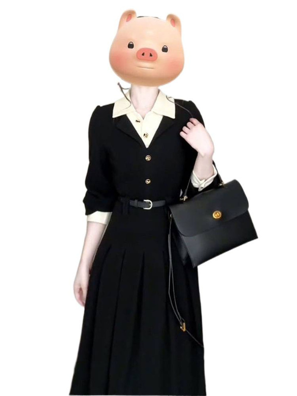 春季法式排扣polo领牛仔连衣裙女学生高级感复古时尚修身显瘦长裙|undefined