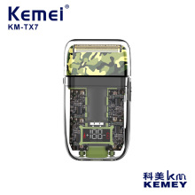 KEMEI/科美KM-TX7军工迷彩透明防水USB充电LED液晶数显往复剃须刀