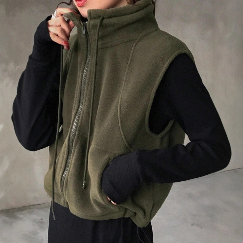 Amazon 2025 New Outer Wear Loose Casual Vest Pure Color Zipper Sleeveless Vest Jacket Autumn and Winter