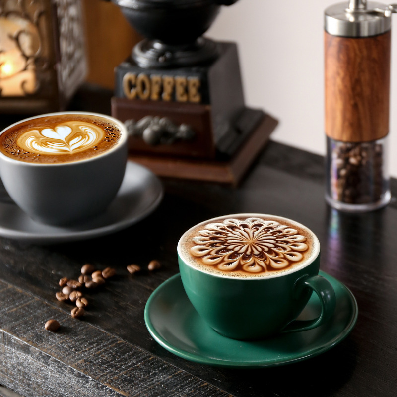 300ml de cerámica europea dibujo de flores café con latas de café especial conjunto de taza de café pequeño lujo retro mate concentrado