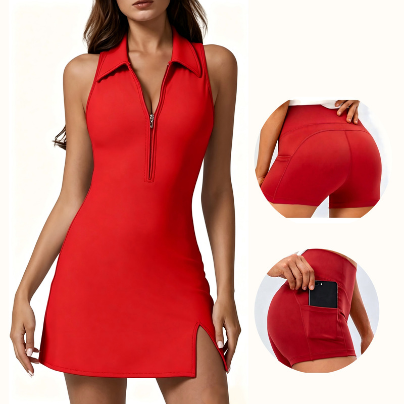 TikTok Amazon best-selling foreign trade product: zippered tennis polo collar workwear with detachable shorts dress set TikTok Amazon best-selling foreign trade product: zippered tennis polo collar workwear with detachable shorts dress set