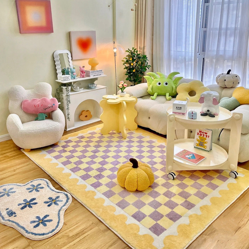 노란색과 보라색 격자 무늬