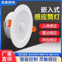 智能感应筒灯嵌入式声光控雷达人体走廊酒店过道节能节能灯led灯