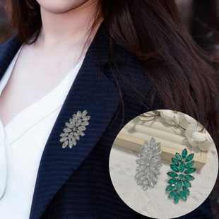 European and American Full Diamond Jewelry Suit Glass Horse Eye Brooch Corsage Clothing Accessories Women's Anti-Light Pin Coat Brooch