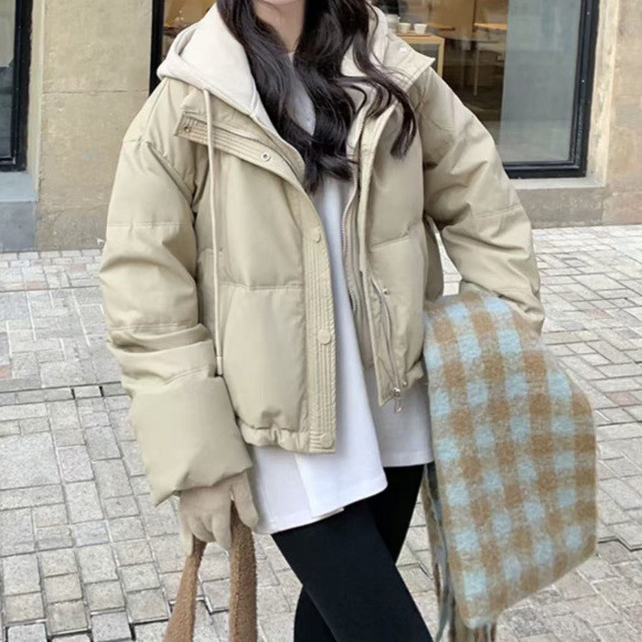 韩国女装高货冬季新款时尚假两件拼接卫衣连帽棉服加厚宽松百搭