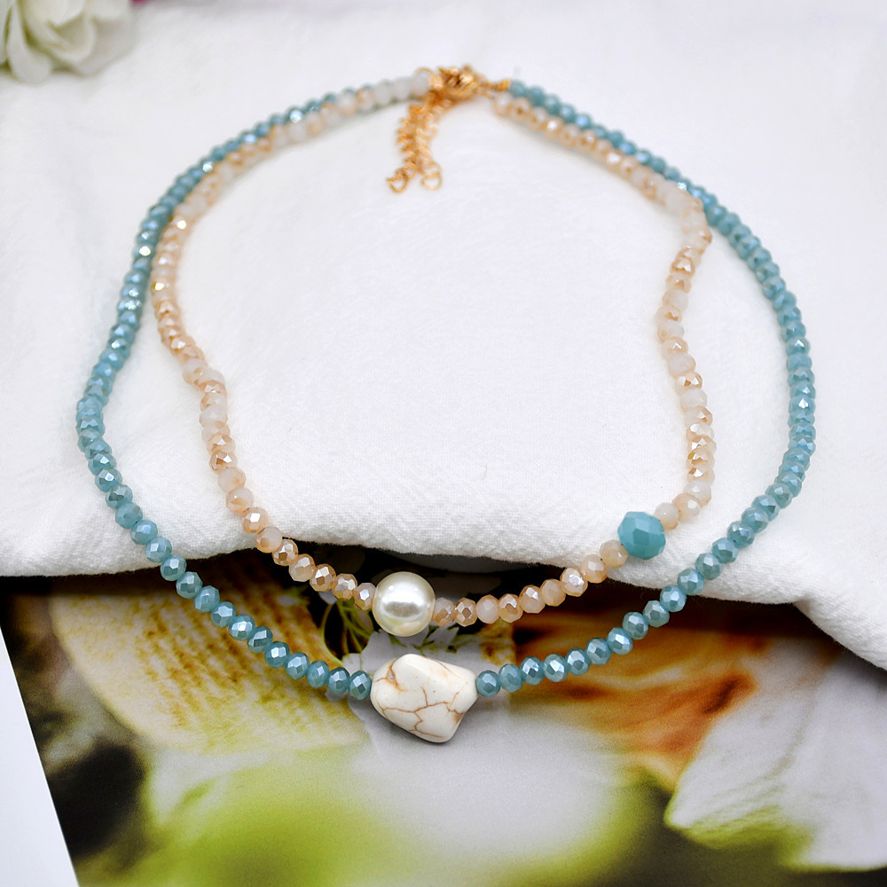 Korean geometric crystal beaded color rice bead necklace female