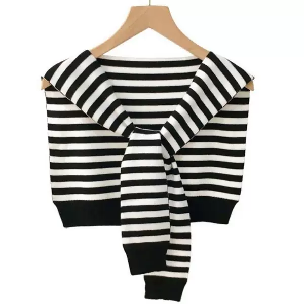 Internet Celebrity Striped Solid Color Knitted Shawl Autumn and Winter Knot Outer Fashion Spring and Summer Air-conditioned Room Warm Shoulder Neck Protection Fashion