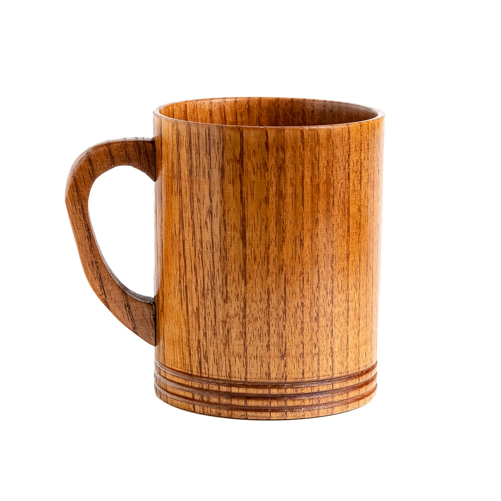 Wooden creative jujube wood coffee cup solid wood retro mug anti-scalding handle cup wooden cup